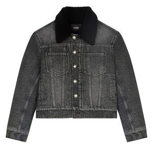 Maje Anthracite Biche Faux Fur-Trim Jacket